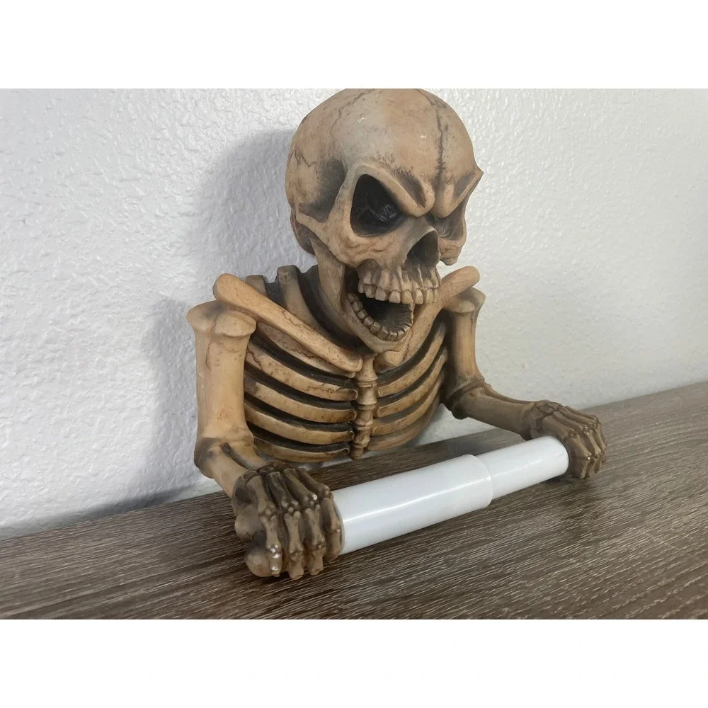 DWK Skeleton Toilet Paper Holder Gothic Halloween Bathroom Decor Polyresin